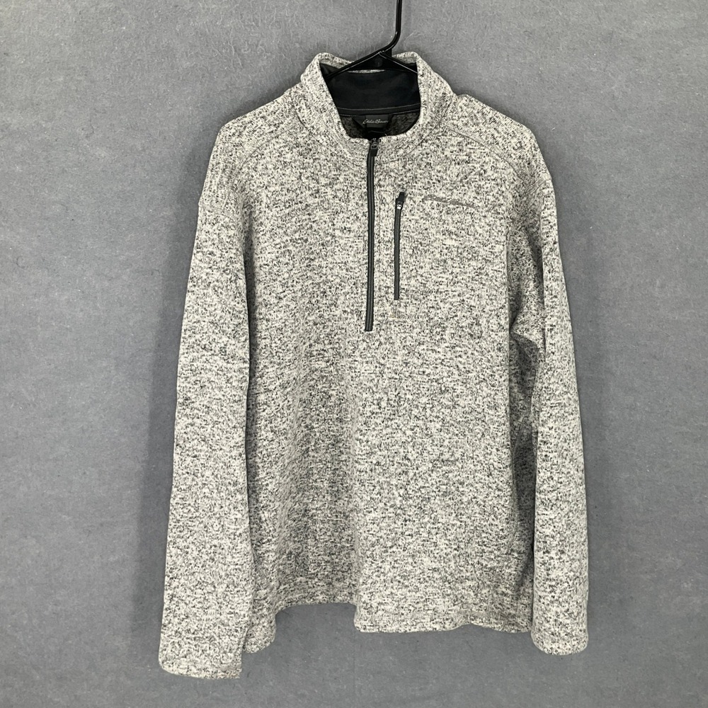 Eddie Bauer Mens Gray‎ Quarter Zip Mock Neck Pullover Sweater Sz L Outdoor
